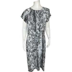 C. Wonder Christian Siriano Dress M Black White Animal‎ Print Belted Stretch NWT